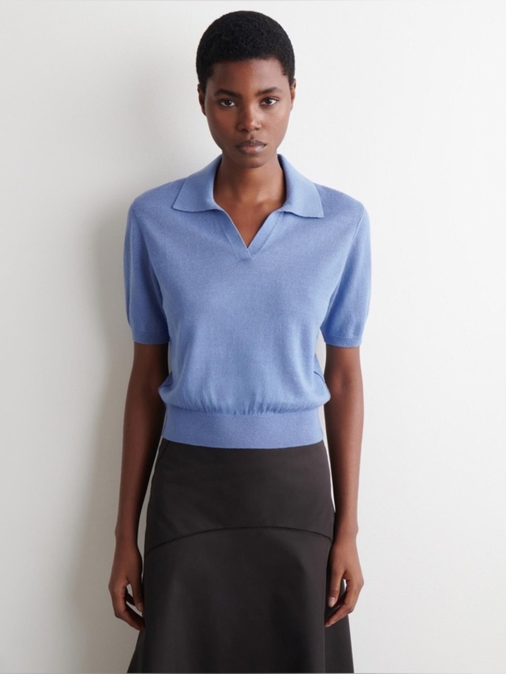 COS Knitted Linen Merino Polo Shirt Blue Small S NWT Open Collar